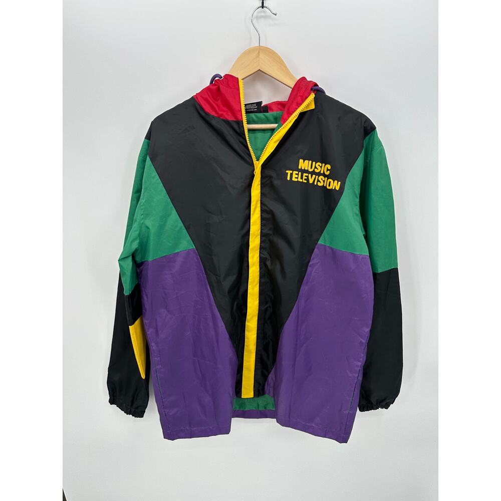 Deadstock Y2K MTV Full Zip Rain Jacket‎ Men Sz L Colorblock Retro Streetwear
